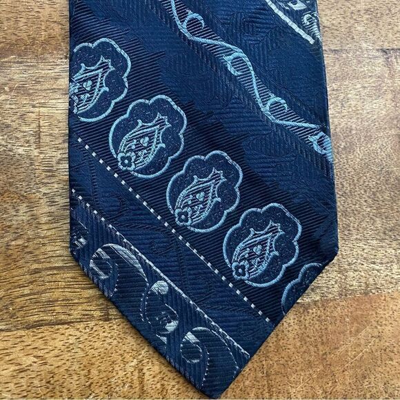 Vintage 1970’s polyester wide neck tie navy blue silver - Picture 2 of 4